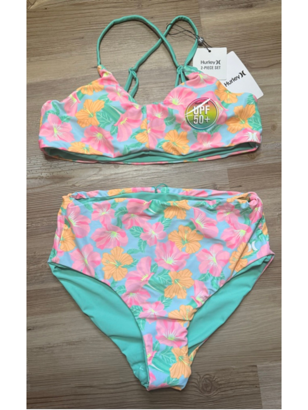Hurley 2 piece high waisted tropical reversible swimsuit